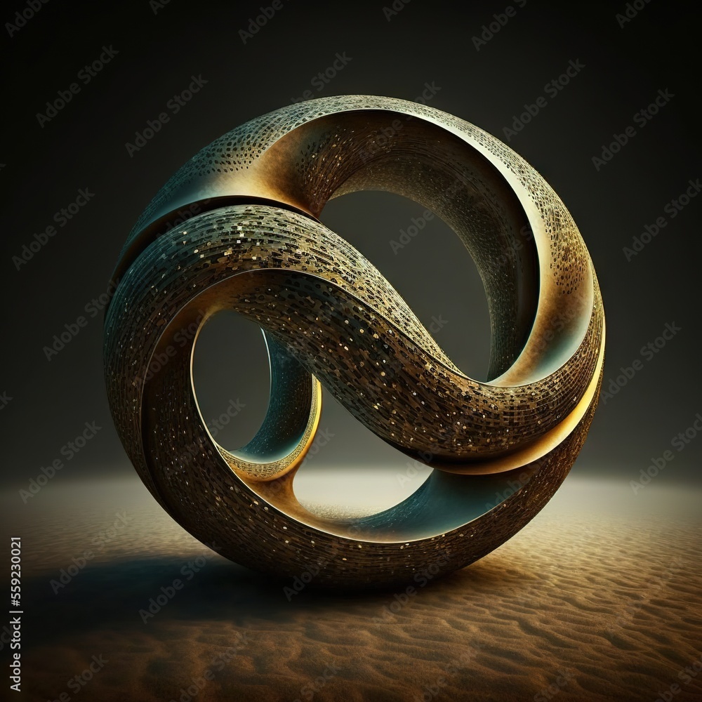 Poster a very unusual looking object on a table with a dark background and a light brown floor in the middl