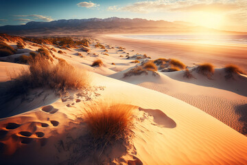 sand dunes, desert landscape, art illustration