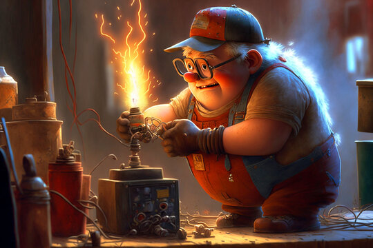Lustiger Cartoon Elektriker mit Explosion