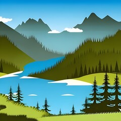 Mountainous  forests with a lake