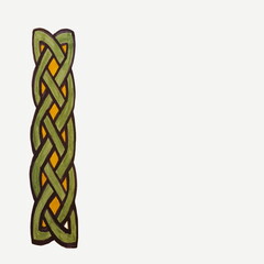 Green and Orange Watercolor Celtic Style Braid on Right Border of White Background with Room for...