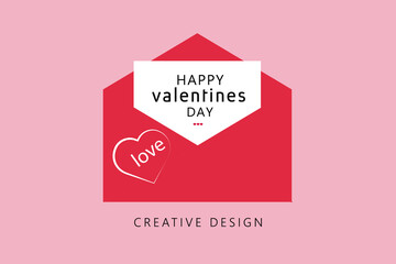 Happy Valentine`s day greeting card with love letter with heart elements