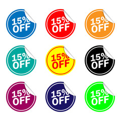 set 15 percent offer of colorful sale labels