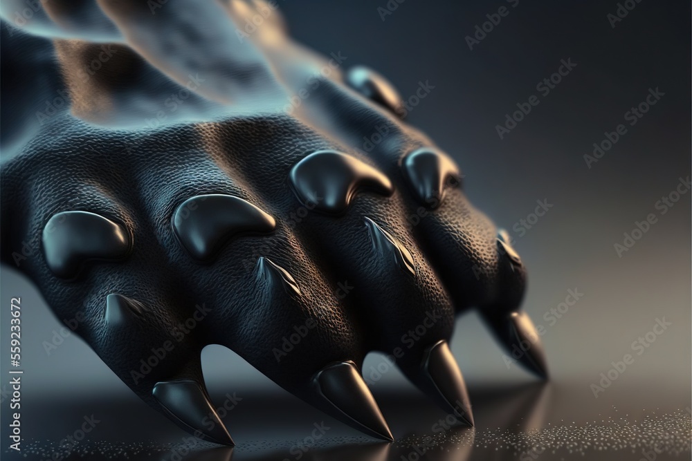 Aufkleber a black clawy hand with spikes on it's fingers and claws on the top of it's thumb, with a dark backg