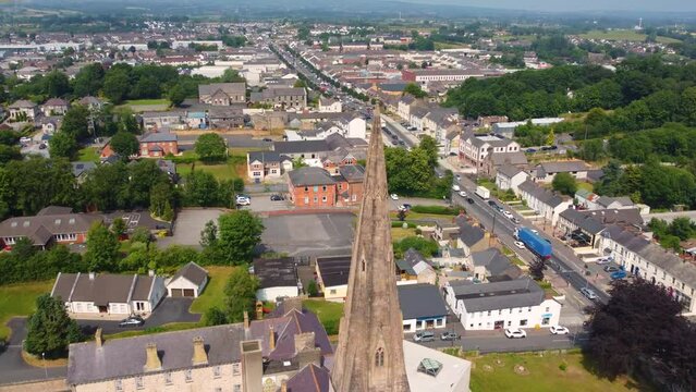 Aerial video of Holy Trinity Church Cookstown Co Tyrone Northern Ireland 
