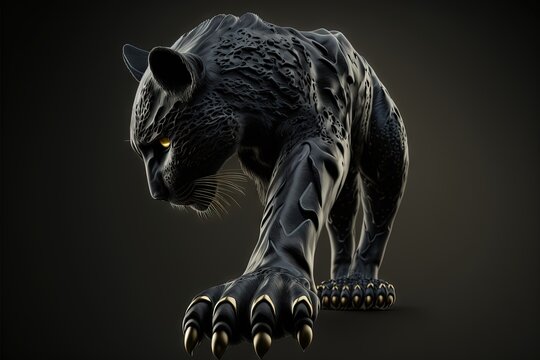  a black panther with yellow eyes and claws on a black background with a shadow of its paw and claws on the ground, with a black background with a black backgrou Generative AI Generative AI