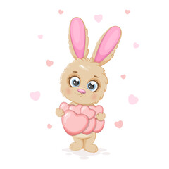 Romantic and cute cartoon bunny with hearts
