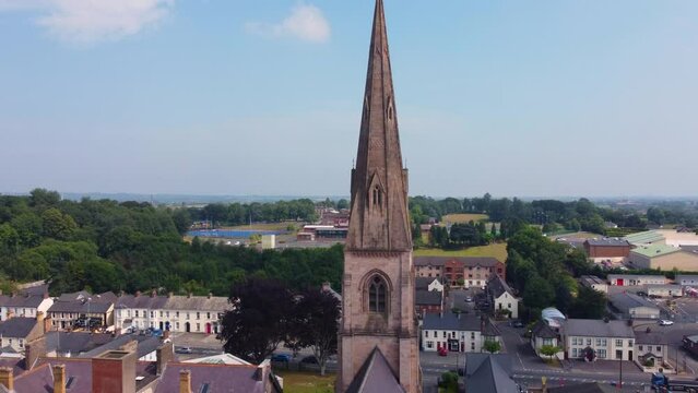 Aerial video of Holy Trinity Church Cookstown Co Tyrone Northern Ireland 