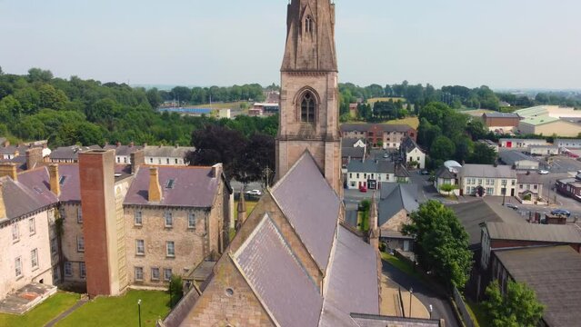 Aerial video of Holy Trinity Church Cookstown Co Tyrone Northern Ireland 