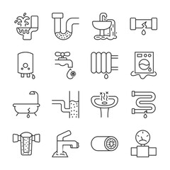 Plumbing problems, accident icons set. , linear icon collection. Line with editable stroke