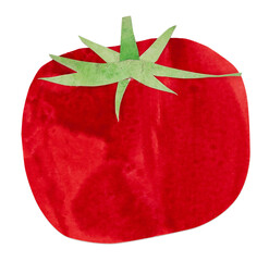 Hand-drawn watercolor papercut red tomato. Bright cute kawaii kidcore style illustration, good for farmers market, supermarket products design, stickers or postcards