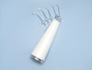 Oral teeth irrigator with nozzle pack, dental water tooth cleaner, white portable rechargeable...
