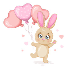 Cute cartoon and romantic bunny with balloons