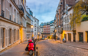 Alley on Montmartre in Paris in the morning