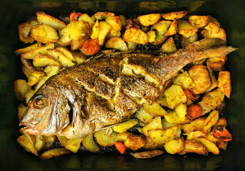 Baked Fagri fish in the oven.