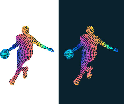 Silhouette of a basketball player from colored dots. Isolated vector image