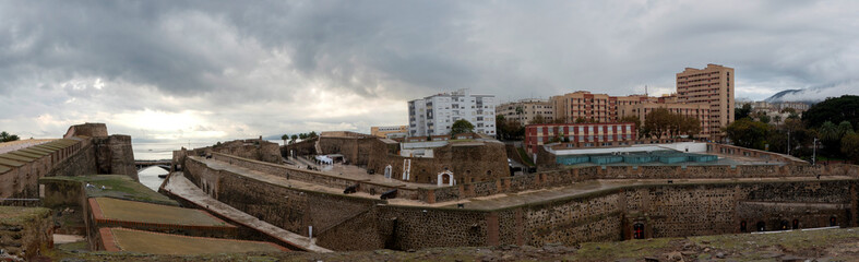 Panoramic view of the royal walls of Ceuta, a historic Spanish city in North Africa