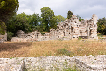 Fototapeta na wymiar Antic ruins of the Roman Baths of Cimiez (Nice, Alpes-Maritimes, Provence-Alpes-Cote-d’Azur, France)
