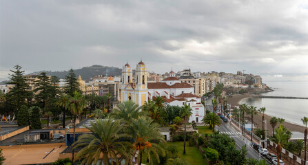 Panoramic view of the city of Ceuta (Spain), with its cathedral in the foreground