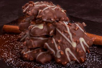 Close up of homemade gimger bread with dark chocolate