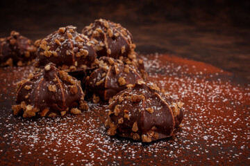 Close up of homemade gimger bread with dark chocolate