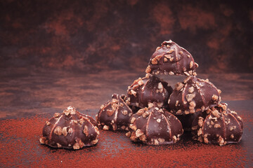 chocolate meringue on dark background dessert
