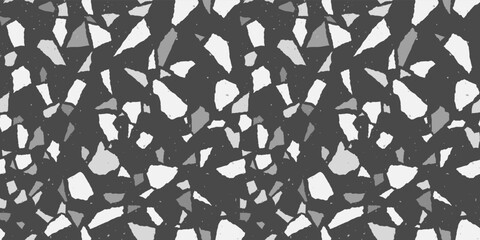 Terrazzo seamless pattern. Modern monochrome tile texture. Vector abstract background.