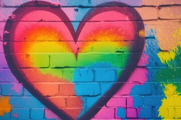 Obraz na płótnie Canvas Colorful graffiti wall background with heart shape as love symbol as wallpaper generative ai illustration