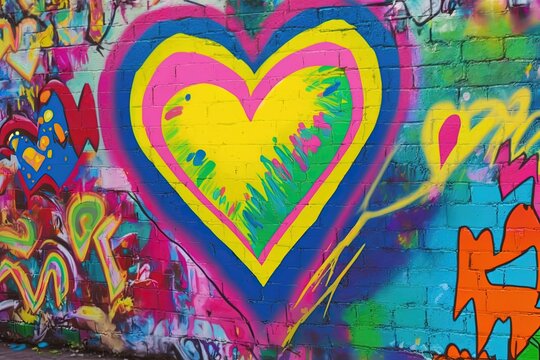 Colorful graffiti wall background with heart shape as love symbol as wallpaper generative ai illustration