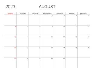 Monthly planner. Horizontal monthly calendar. Simple, minimalist design.