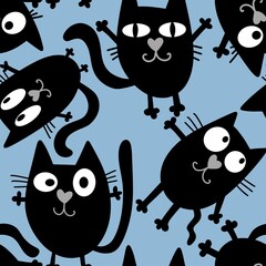 Halloween animals seamless black toys cats pattern for wrapping paper and kids clothes print and fabrics
