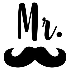 Letras de la palabra Mr con silueta de bigote. Texto manuscrito Mr