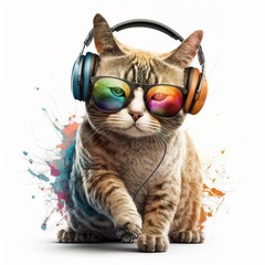 cat wearing sunglasses and headphone