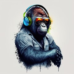 gorilla wearing sunglasses and headphone