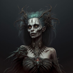 Scary Fantasy Gothic Elf on black background 
