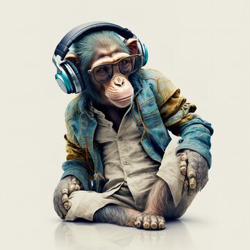 monkey wearing sunglasses and headphone