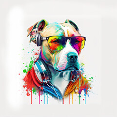 pitbull wearing sunglasses and headphone