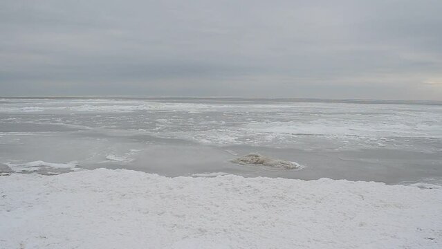 The frozen sea. Ice at the sea.