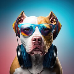 pitbull wearing sunglasses and headphone