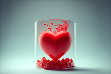Valentine concept. Red heart in a glass form. Beautiful romantic background. Gen Art