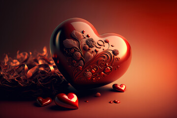 Valentine concept. Chocolate heart, sweets, candies. Beautiful, romantic background in red colors. Gen Art