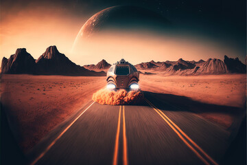Fototapeta na wymiar Red Planet Racing: Speeding Across the Desert