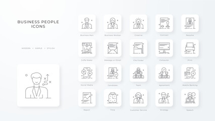 Set of Business icons. Business and Finance web icons in line style. Money, bank, contact, infographic. Icon collection. Vector illustration.