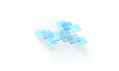 Glass blue tiles. Illustration on the topic of technologies, applications, programs, business. Minimal style, 3d rendering. Transparent background.