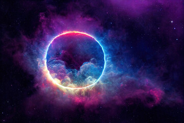 Obraz na płótnie Canvas Colorful Bubble Space nebula, Generative AI