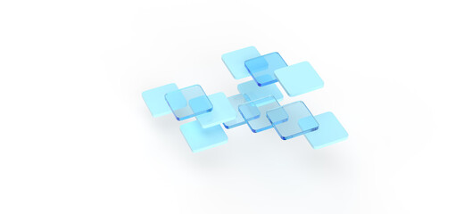 Glass blue tiles. Illustration on the topic of technologies, applications, programs, business. Minimal style, 3d rendering.