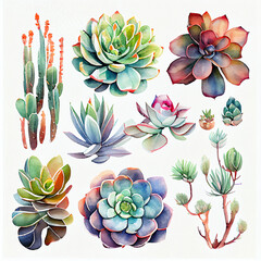 Watercolor succulents as clip art