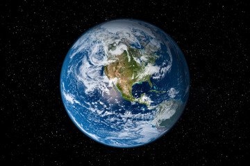 Fototapeta na wymiar Planet Earth in Space surrounded by Stars showing North America. This image elements furnished by NASA.
