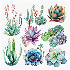 Watercolor succulents as clip art