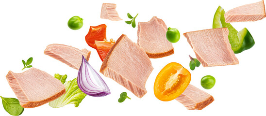 Falling tuna salad ingredients isolated